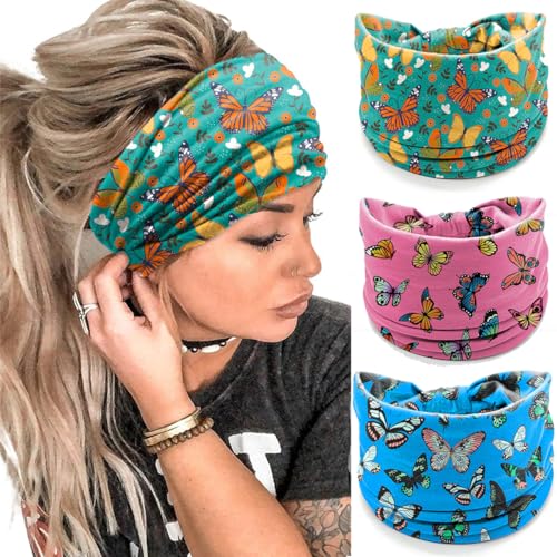 Proberos® Hair Band for Women, Hairband Sweat-Proof Your Gym Fitness Soft Wide Head Band Running Yoga Sports Bandana for Girls Women, 3 Pack(Butterfly) Proberos® Hair Band for Women, Hairband Sweat-Proof Your Gym Fitness Soft Wide Head Band Running Yoga Sports Bandana for Girls Women, 3 Pack(Butterfly)